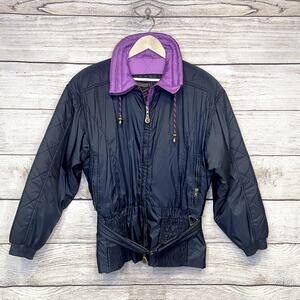 Vintage Women's Innsbruck Full Zip Ski Jacket Aztec Embroidered Size M Belted